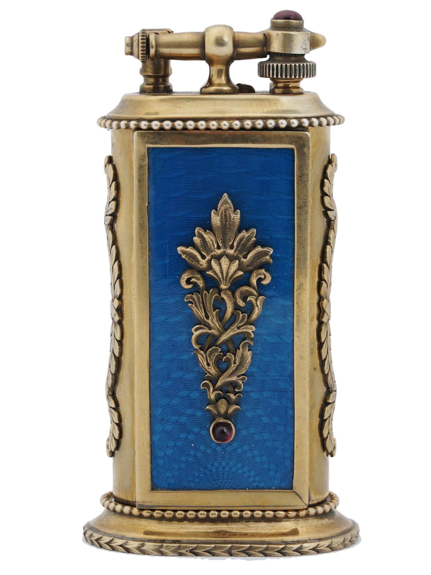 GILT SILVER AND ENAMEL RUBY STONES TABLE LIGHTER PIC-4